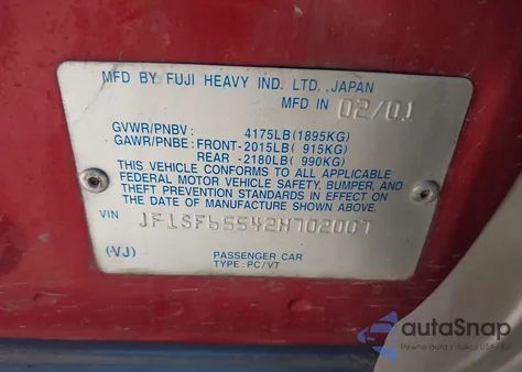 2002 Subaru Forester S z USA, uszkodzony, nr VIN JF1SF65542H702007